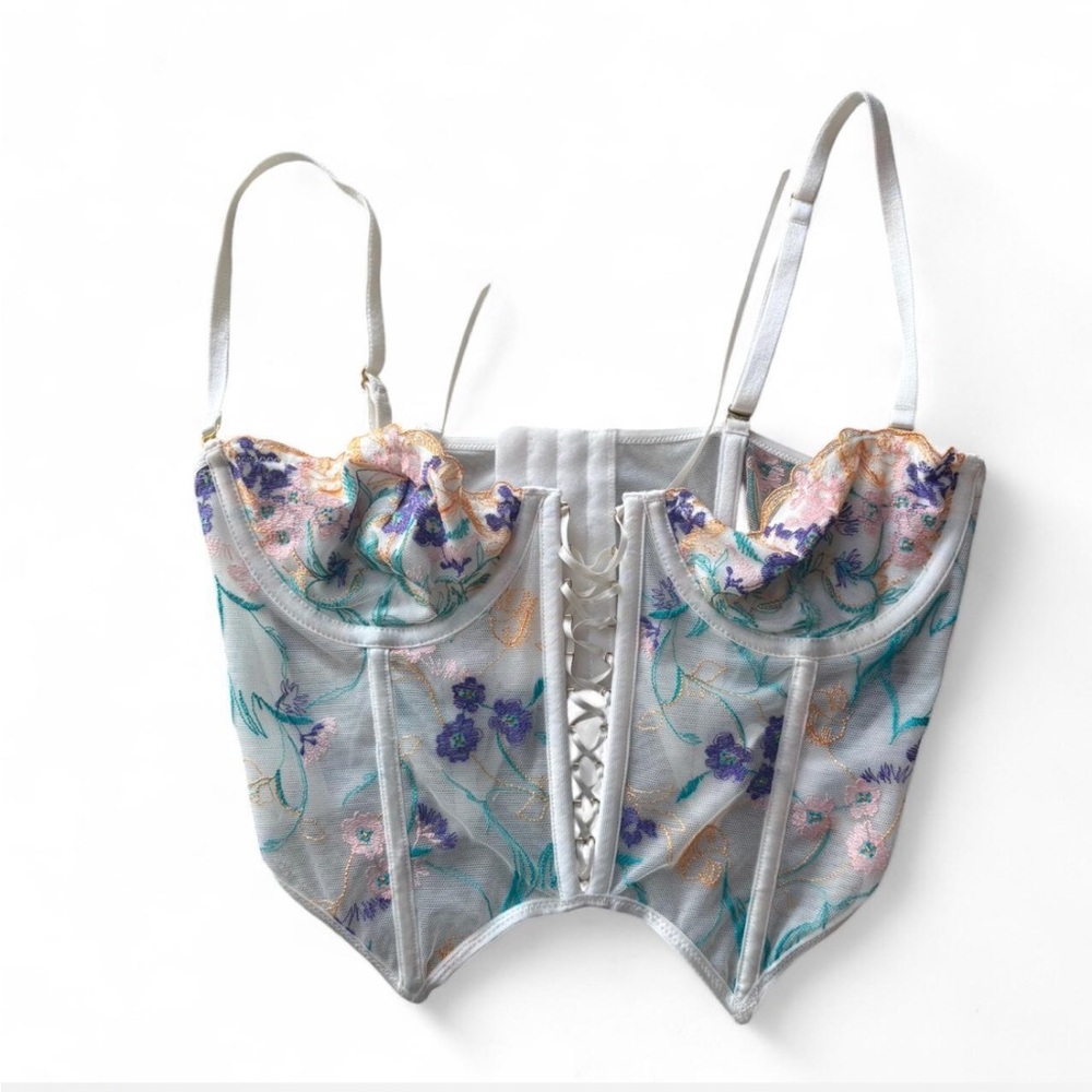 Urban Outfitters Floral Lace-Up Corset Bra